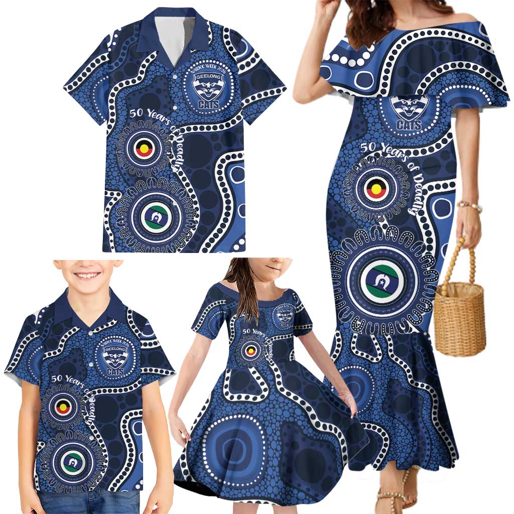 Geelong Cats NAIDOC Week 2026 Personalised Family Matching Mermaid Dress and Hawaiian Shirt 50 Years of Deadly Aboriginal Art