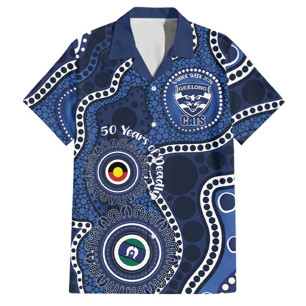 Geelong Cats NAIDOC Week 2026 Personalised Family Matching Off The Shoulder Long Sleeve Dress and Hawaiian Shirt 50 Years of Deadly Aboriginal Art