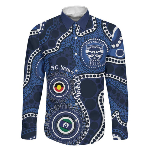 Geelong Cats NAIDOC Week 2026 Personalised Family Matching Off The Shoulder Long Sleeve Dress and Hawaiian Shirt 50 Years of Deadly Aboriginal Art