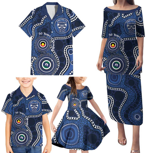Geelong Cats NAIDOC Week 2026 Personalised Family Matching Puletasi and Hawaiian Shirt 50 Years of Deadly Aboriginal Art