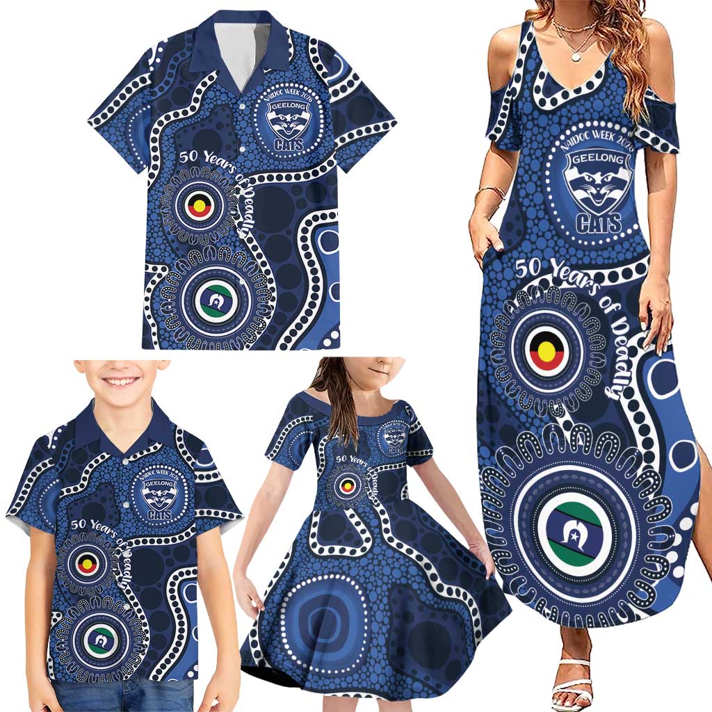 Geelong Cats NAIDOC Week 2026 Personalised Family Matching Summer Maxi Dress and Hawaiian Shirt 50 Years of Deadly Aboriginal Art