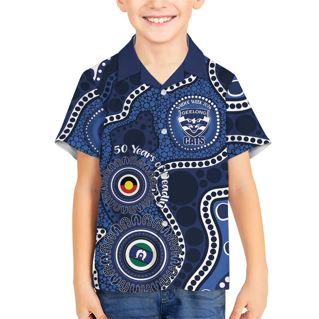 Geelong Cats NAIDOC Week 2026 Personalised Kid Hawaiian Shirt 50 Years of Deadly Aboriginal Art
