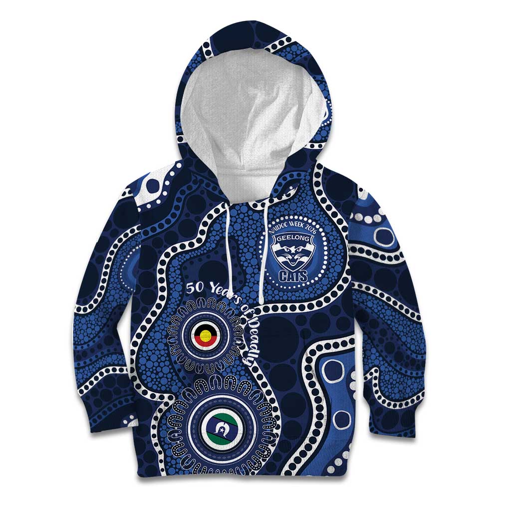 Geelong Cats NAIDOC Week 2026 Personalised Kid Hoodie 50 Years of Deadly Aboriginal Art