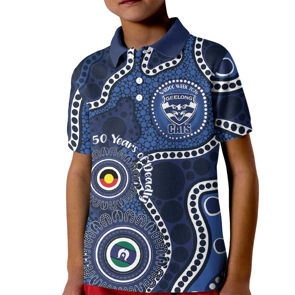 Geelong Cats NAIDOC Week 2026 Personalised Kid Polo Shirt 50 Years of Deadly Aboriginal Art