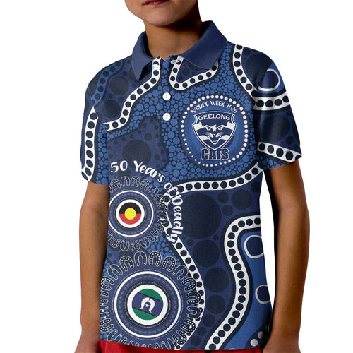 Geelong Cats NAIDOC Week 2026 Personalised Kid Polo Shirt 50 Years of Deadly Aboriginal Art
