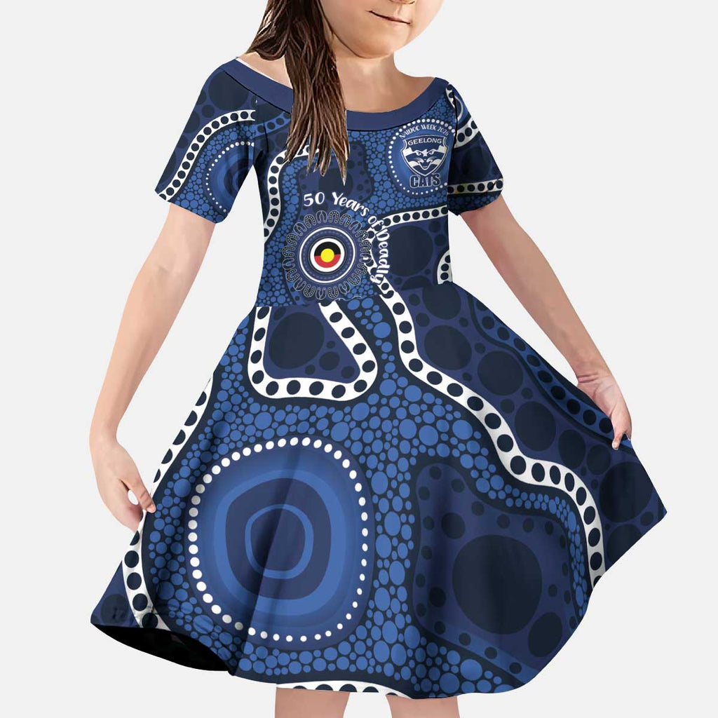 Geelong Cats NAIDOC Week 2026 Personalised Kid Short Sleeve Dress 50 Years of Deadly Aboriginal Art