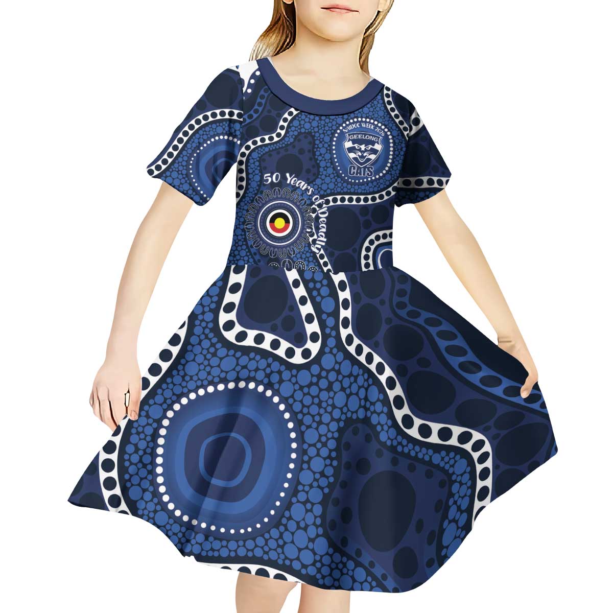 Geelong Cats NAIDOC Week 2026 Personalised Kid Short Sleeve Dress 50 Years of Deadly Aboriginal Art