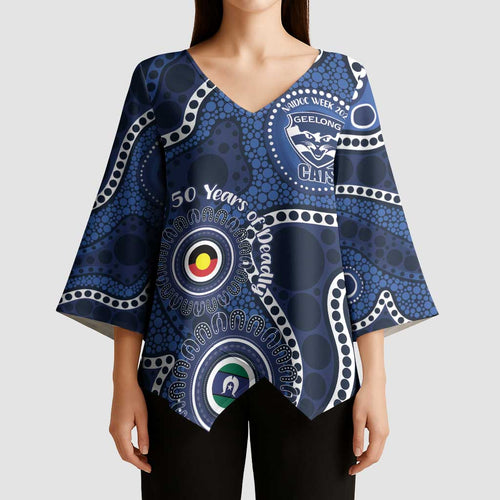 Geelong Cats NAIDOC Week 2026 Personalised Kimono Sleeve Blouse 50 Years of Deadly Aboriginal Art