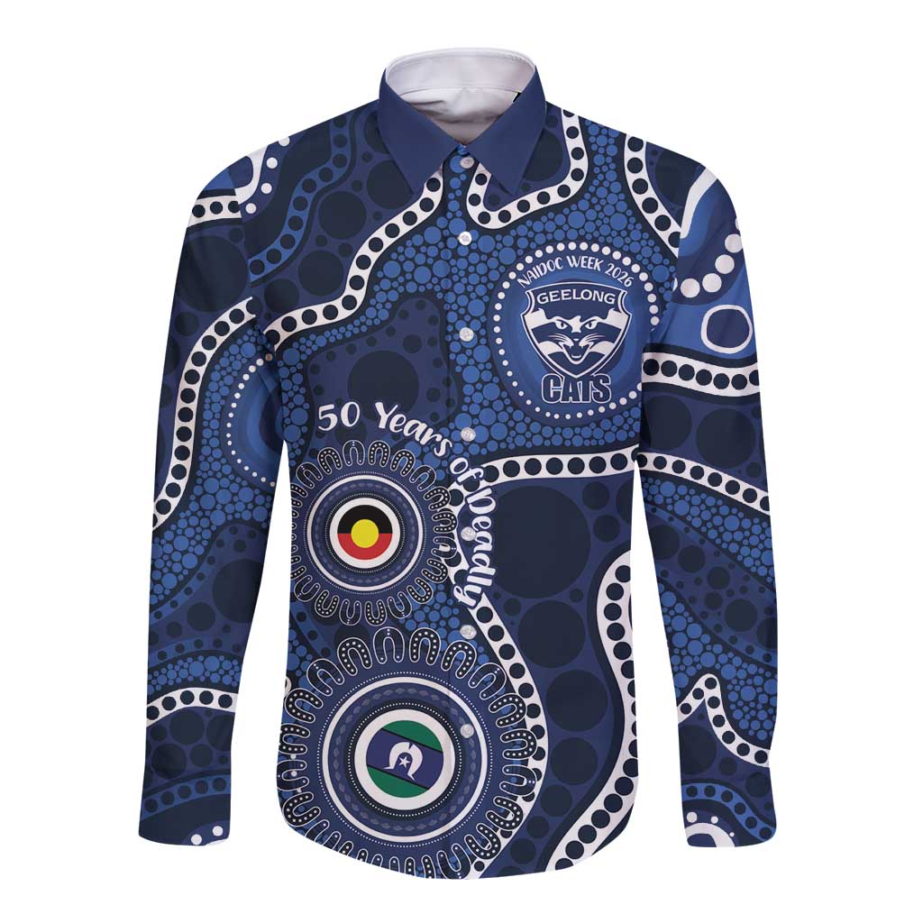 Geelong Cats NAIDOC Week 2026 Personalised Long Sleeve Button Shirt 50 Years of Deadly Aboriginal Art