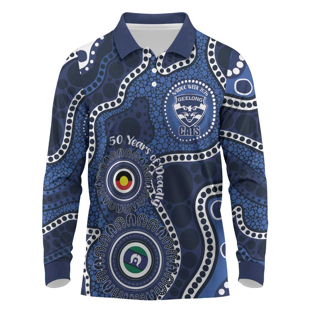 Geelong Cats NAIDOC Week 2026 Personalised Long Sleeve Polo Shirt 50 Years of Deadly Aboriginal Art