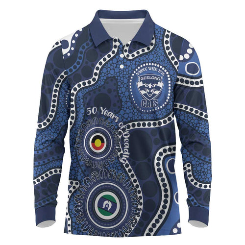 Geelong Cats NAIDOC Week 2026 Personalised Long Sleeve Polo Shirt 50 Years of Deadly Aboriginal Art