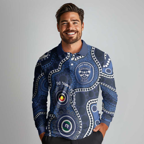Geelong Cats NAIDOC Week 2026 Personalised Long Sleeve Polo Shirt 50 Years of Deadly Aboriginal Art