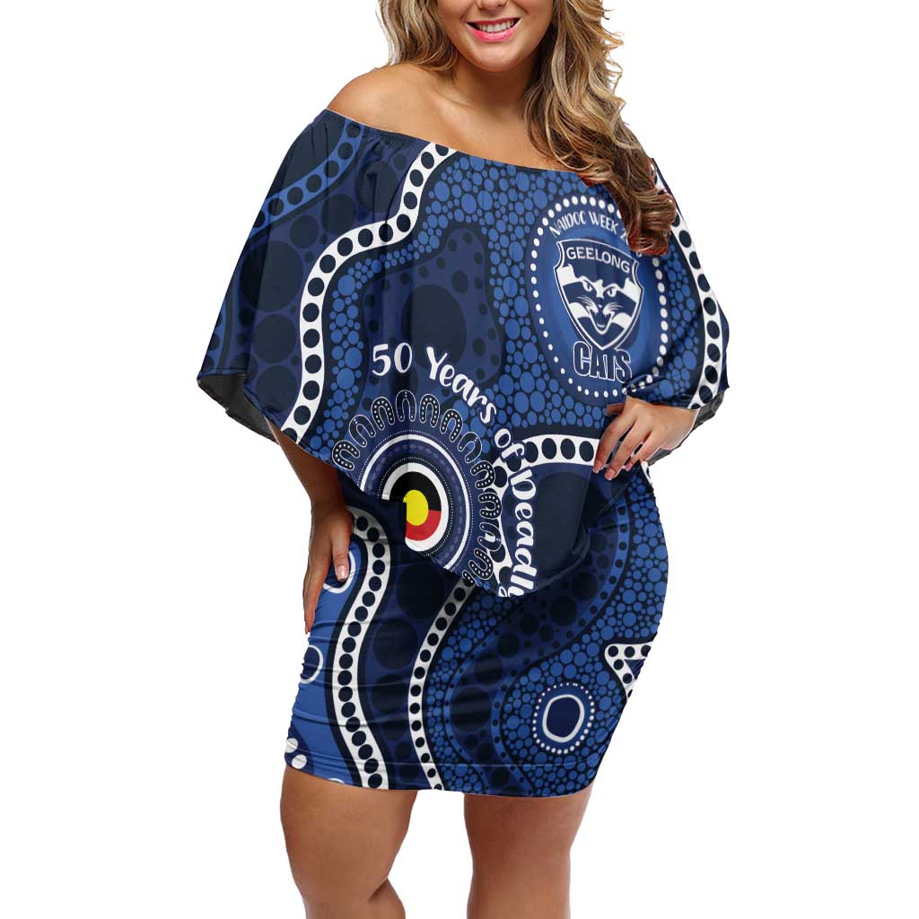 Geelong Cats NAIDOC Week 2026 Personalised Off Shoulder Short Dress 50 Years of Deadly Aboriginal Art