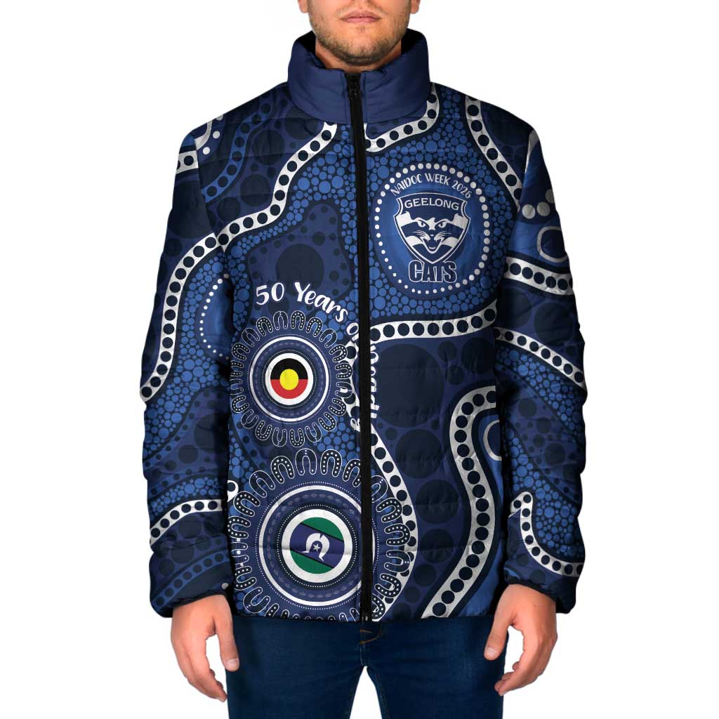 Geelong Cats NAIDOC Week 2026 Personalised Padded Jacket 50 Years of Deadly Aboriginal Art
