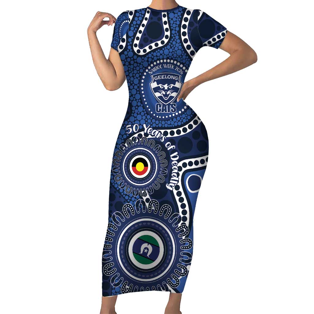 Geelong Cats NAIDOC Week 2026 Personalised Short Sleeve Bodycon Dress 50 Years of Deadly Aboriginal Art