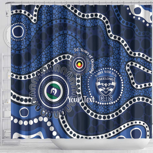 Geelong Cats NAIDOC Week 2026 Personalised Shower Curtain 50 Years of Deadly Aboriginal Art