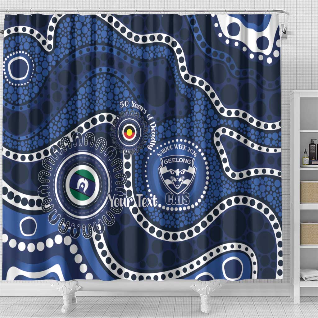Geelong Cats NAIDOC Week 2026 Personalised Shower Curtain 50 Years of Deadly Aboriginal Art