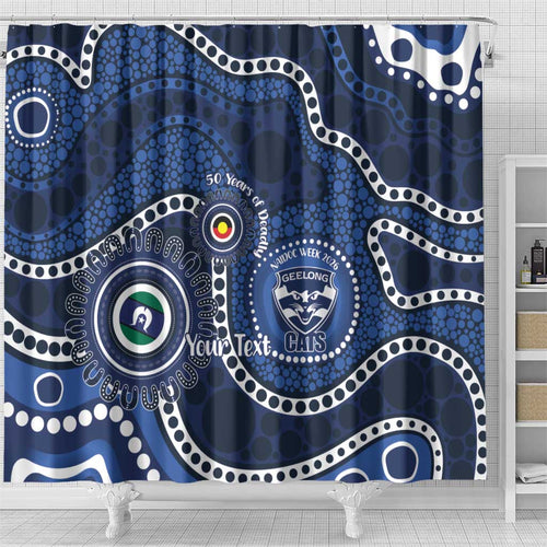 Geelong Cats NAIDOC Week 2026 Personalised Shower Curtain 50 Years of Deadly Aboriginal Art