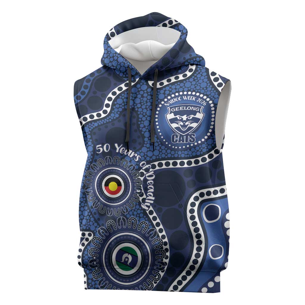 Geelong Cats NAIDOC Week 2026 Personalised Sleeveless Hoodie 50 Years of Deadly Aboriginal Art