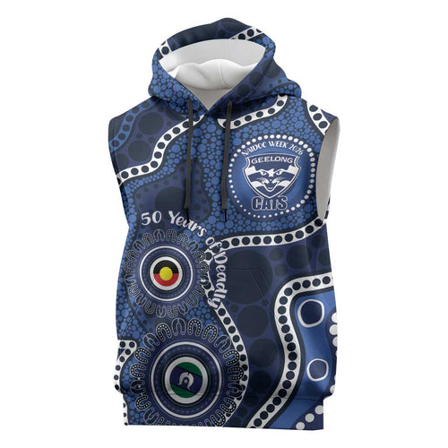 Geelong Cats NAIDOC Week 2026 Personalised Sleeveless Hoodie 50 Years of Deadly Aboriginal Art