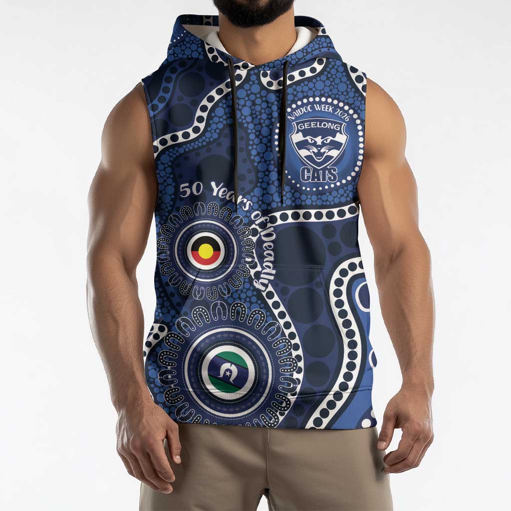 Geelong Cats NAIDOC Week 2026 Personalised Sleeveless Hoodie 50 Years of Deadly Aboriginal Art