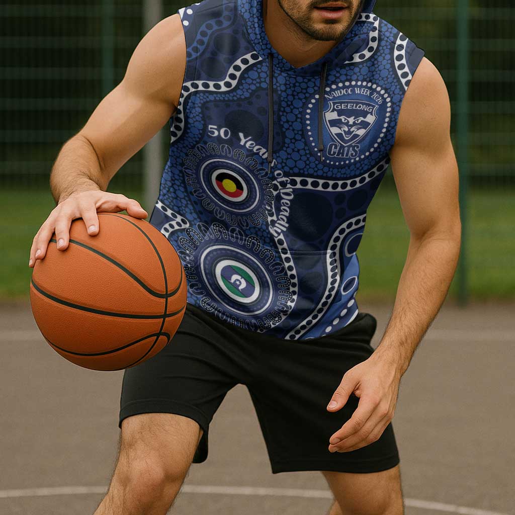 Geelong Cats NAIDOC Week 2026 Personalised Sleeveless Hoodie 50 Years of Deadly Aboriginal Art