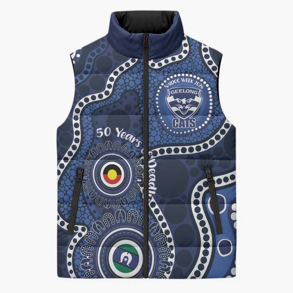 Geelong Cats NAIDOC Week 2026 Personalised Sleeveless Puffer Jacket 50 Years of Deadly Aboriginal Art