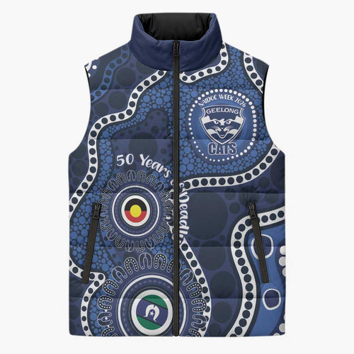 Geelong Cats NAIDOC Week 2026 Personalised Sleeveless Puffer Jacket 50 Years of Deadly Aboriginal Art