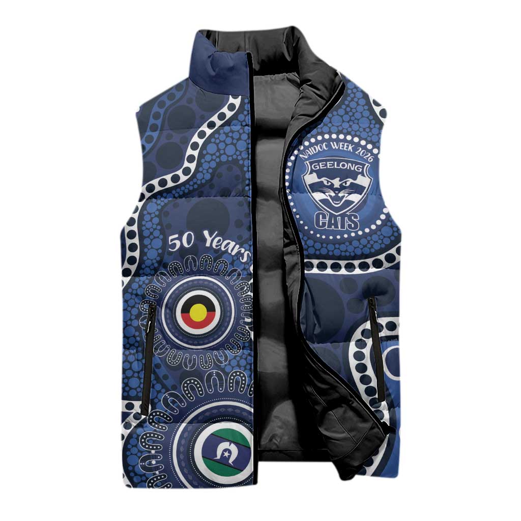 Geelong Cats NAIDOC Week 2026 Personalised Sleeveless Puffer Jacket 50 Years of Deadly Aboriginal Art