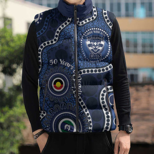Geelong Cats NAIDOC Week 2026 Personalised Sleeveless Puffer Jacket 50 Years of Deadly Aboriginal Art