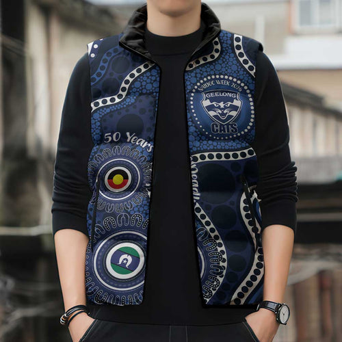 Geelong Cats NAIDOC Week 2026 Personalised Sleeveless Puffer Jacket 50 Years of Deadly Aboriginal Art