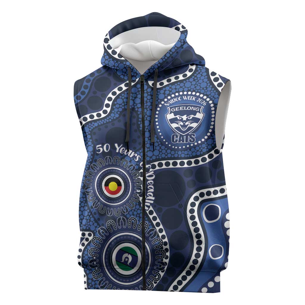 Geelong Cats NAIDOC Week 2026 Personalised Sleeveless Zip Hoodie 50 Years of Deadly Aboriginal Art