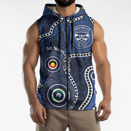 Geelong Cats NAIDOC Week 2026 Personalised Sleeveless Zip Hoodie 50 Years of Deadly Aboriginal Art