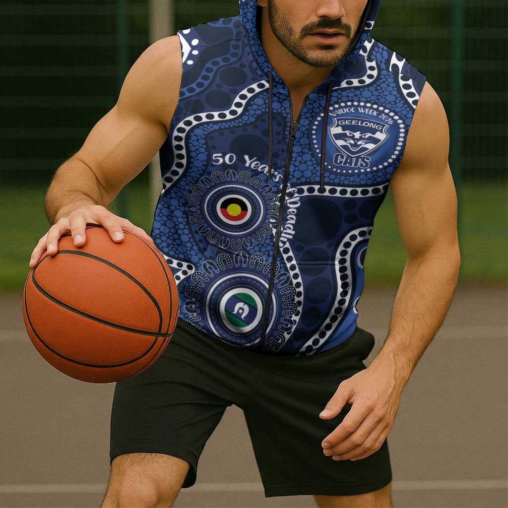 Geelong Cats NAIDOC Week 2026 Personalised Sleeveless Zip Hoodie 50 Years of Deadly Aboriginal Art
