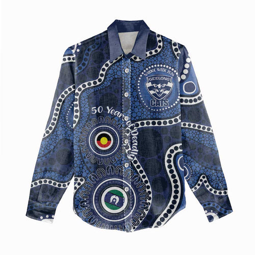 Geelong Cats NAIDOC Week 2026 Personalised Women Casual Shirt 50 Years of Deadly Aboriginal Art