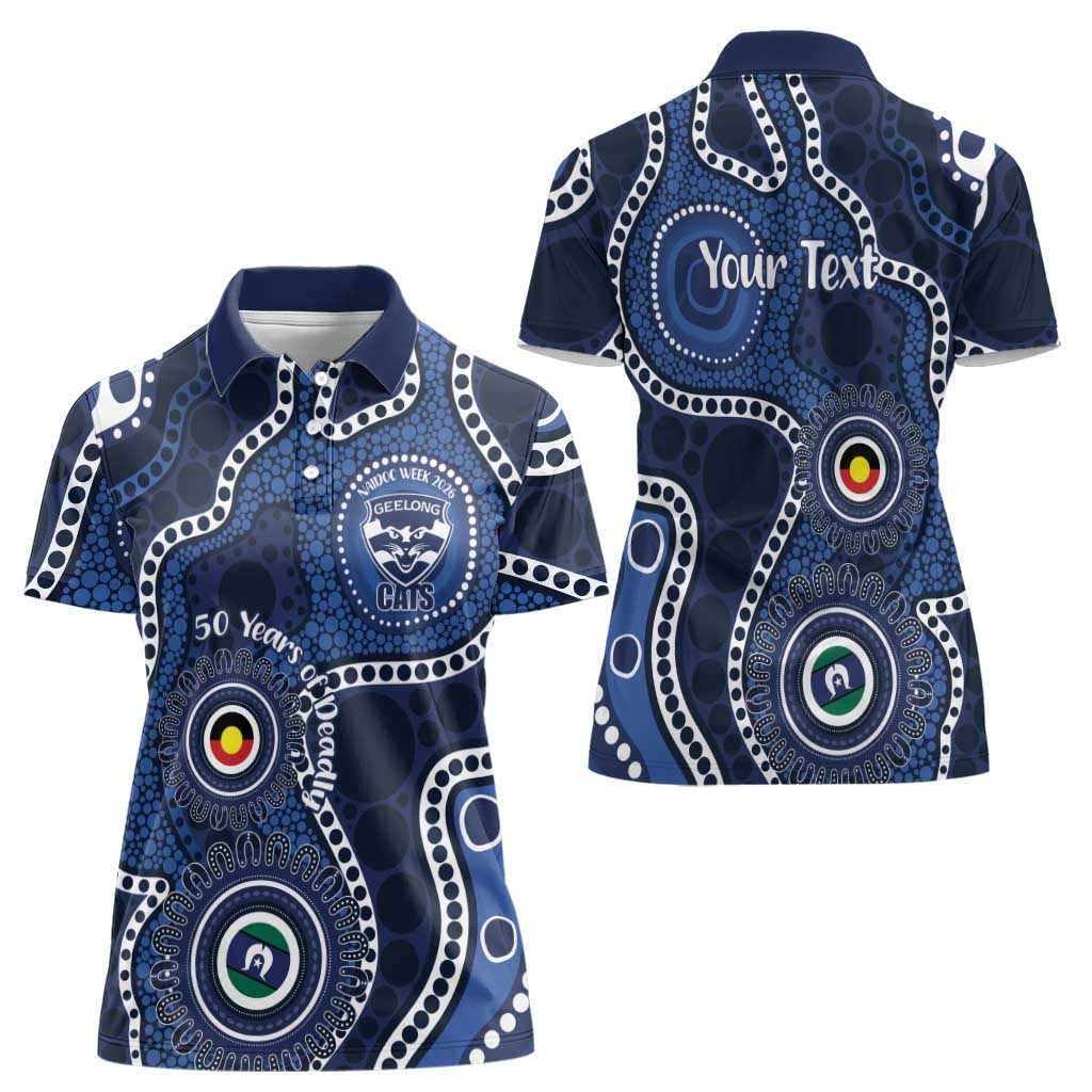 Geelong Cats NAIDOC Week 2026 Personalised Women Polo Shirt 50 Years of Deadly Aboriginal Art