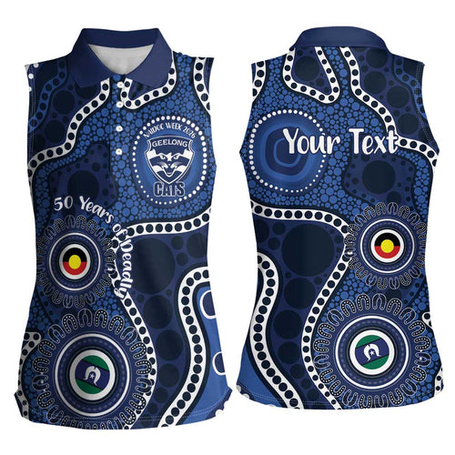 Geelong Cats NAIDOC Week 2026 Personalised Women Sleeveless Polo Shirt 50 Years of Deadly Aboriginal Art