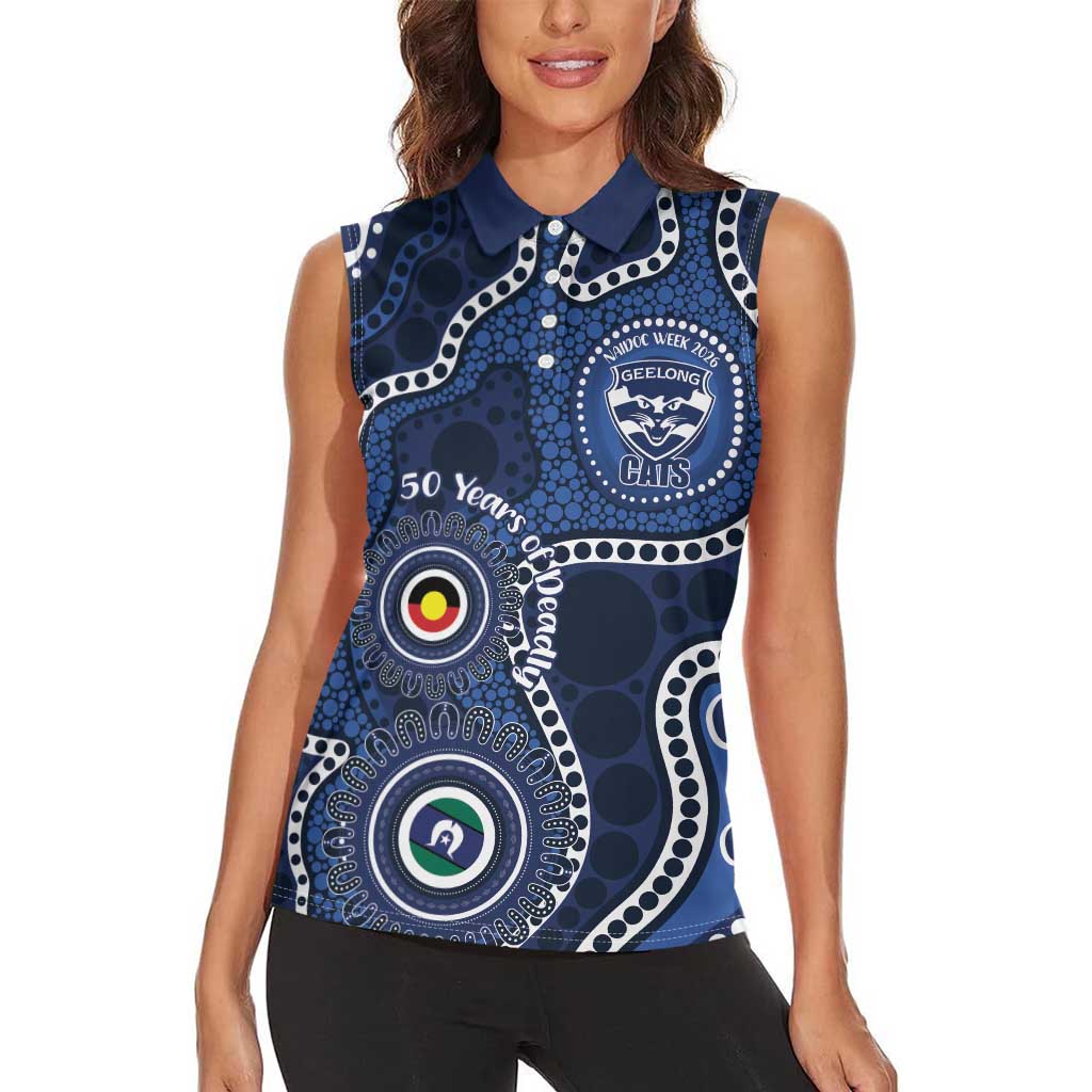 Geelong Cats NAIDOC Week 2026 Personalised Women Sleeveless Polo Shirt 50 Years of Deadly Aboriginal Art