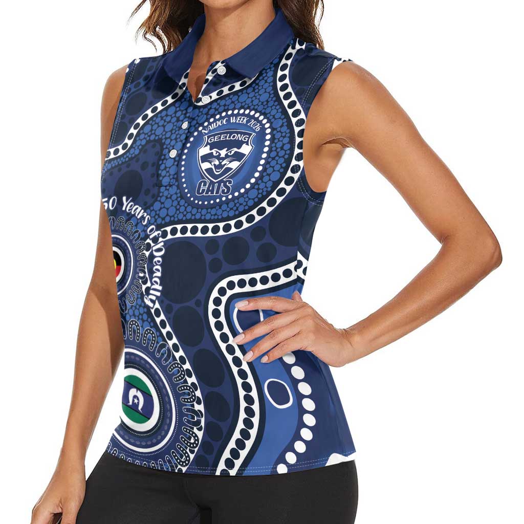 Geelong Cats NAIDOC Week 2026 Personalised Women Sleeveless Polo Shirt 50 Years of Deadly Aboriginal Art