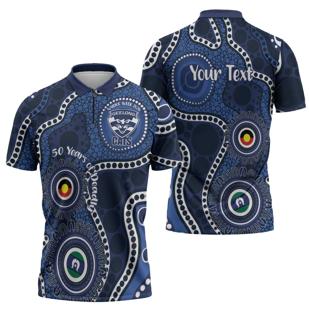 Geelong Cats NAIDOC Week 2026 Personalised Zipper Polo Shirt 50 Years of Deadly Aboriginal Art