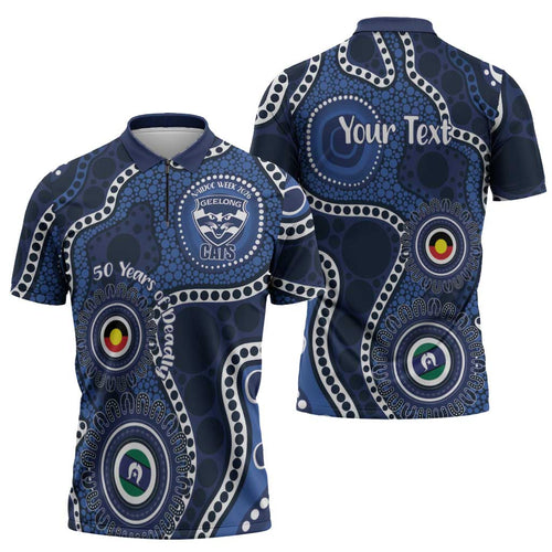 Geelong Cats NAIDOC Week 2026 Personalised Zipper Polo Shirt 50 Years of Deadly Aboriginal Art