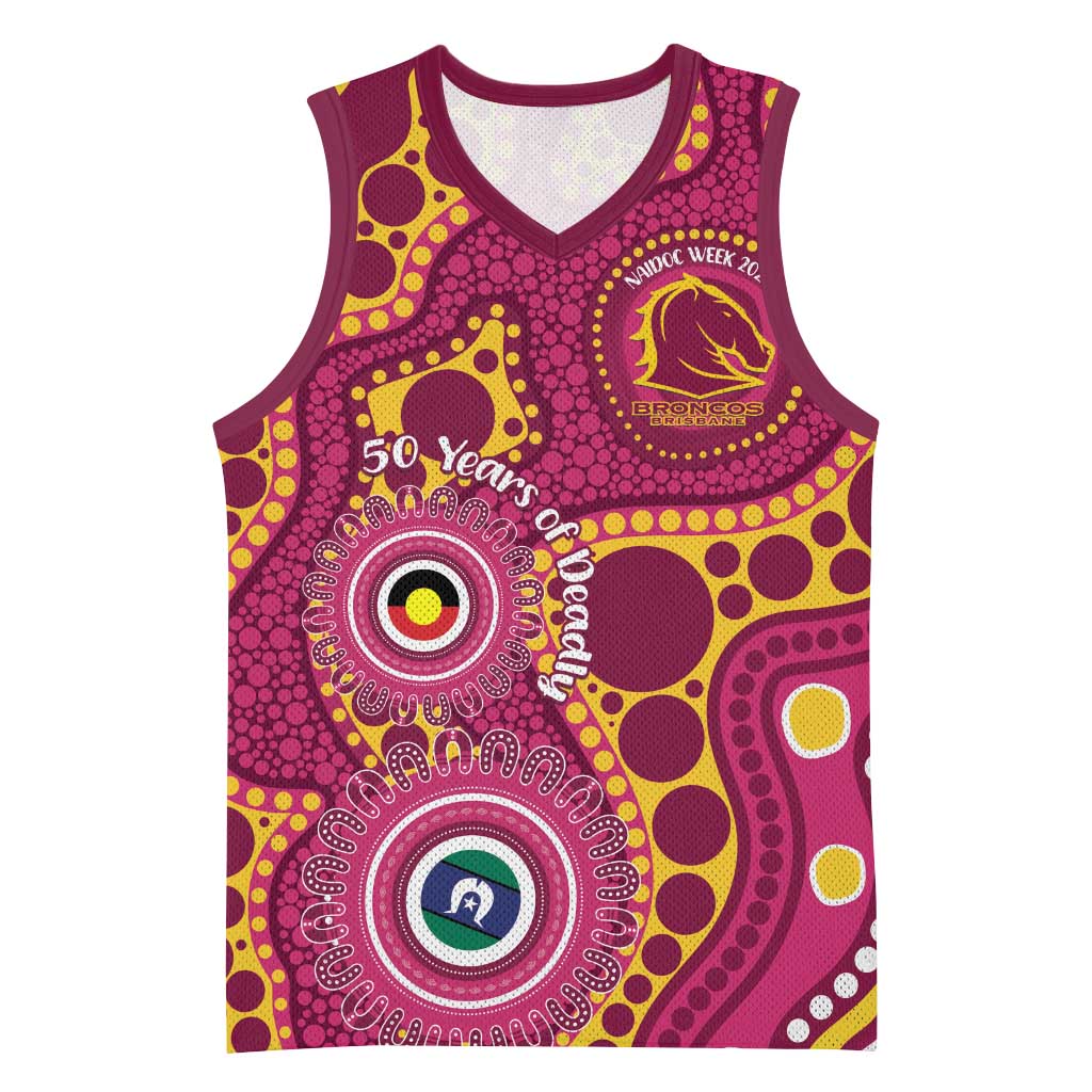 Broncos NAIDOC Week 2026 Personalised Basketball Jersey 50 Years of Deadly Aboriginal Art