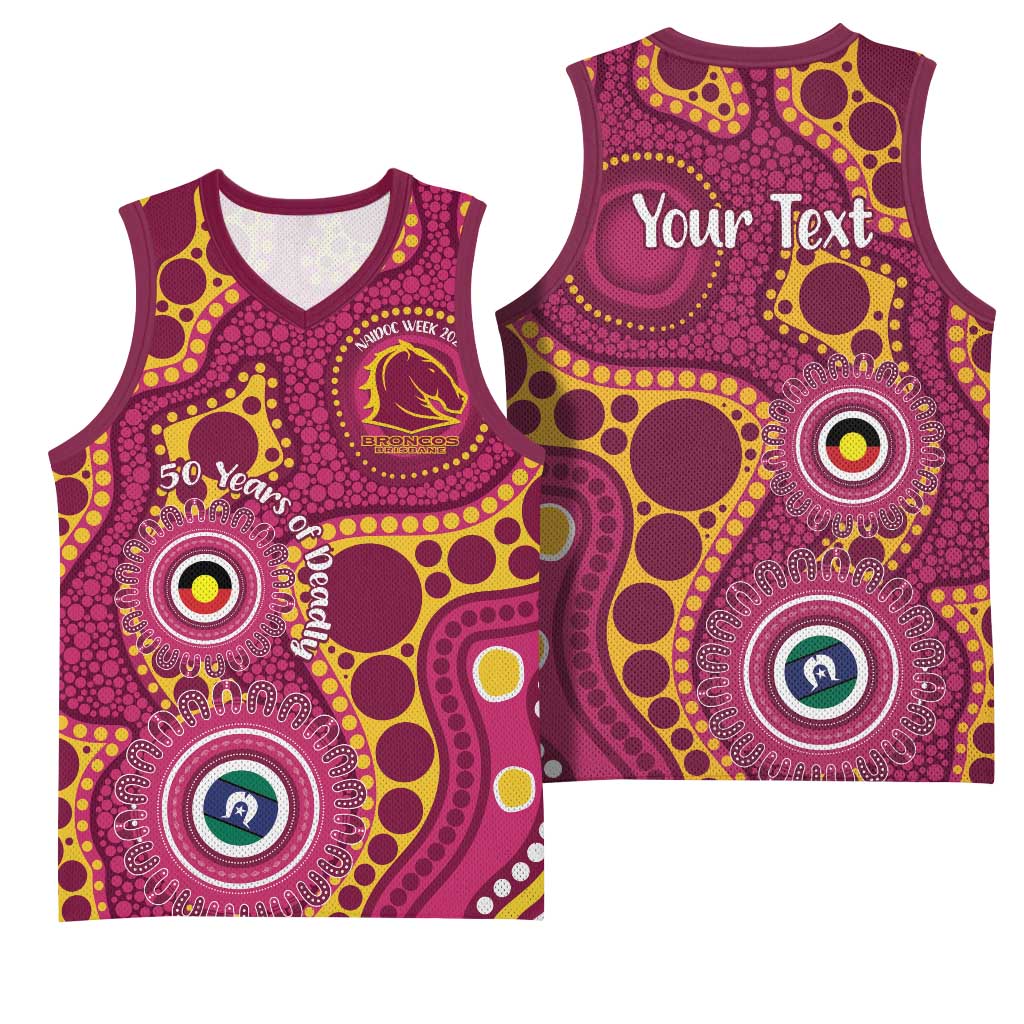 Broncos NAIDOC Week 2026 Personalised Basketball Jersey 50 Years of Deadly Aboriginal Art