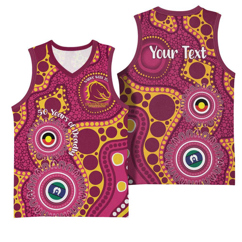 Broncos NAIDOC Week 2026 Personalised Basketball Jersey 50 Years of Deadly Aboriginal Art
