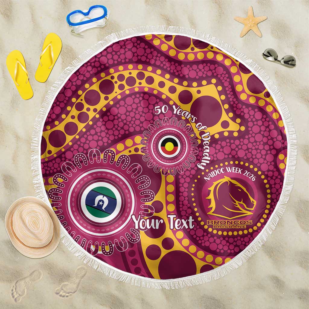 Broncos NAIDOC Week 2026 Personalised Beach Blanket 50 Years of Deadly Aboriginal Art