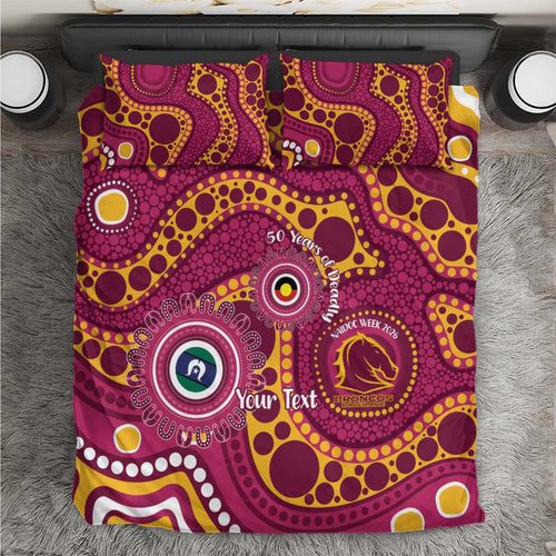 Broncos NAIDOC Week 2026 Personalised Bedding Set 50 Years of Deadly Aboriginal Art