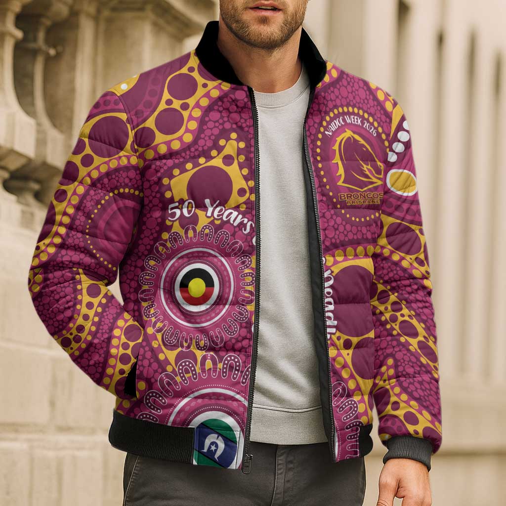 Broncos NAIDOC Week 2026 Personalised Bomber Puffer Jacket 50 Years of Deadly Aboriginal Art