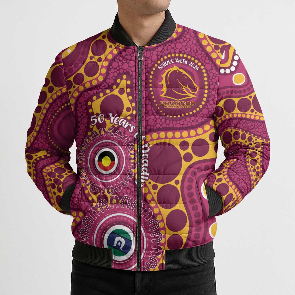 Broncos NAIDOC Week 2026 Personalised Bomber Puffer Jacket 50 Years of Deadly Aboriginal Art