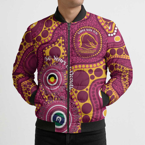 Broncos NAIDOC Week 2026 Personalised Bomber Puffer Jacket 50 Years of Deadly Aboriginal Art