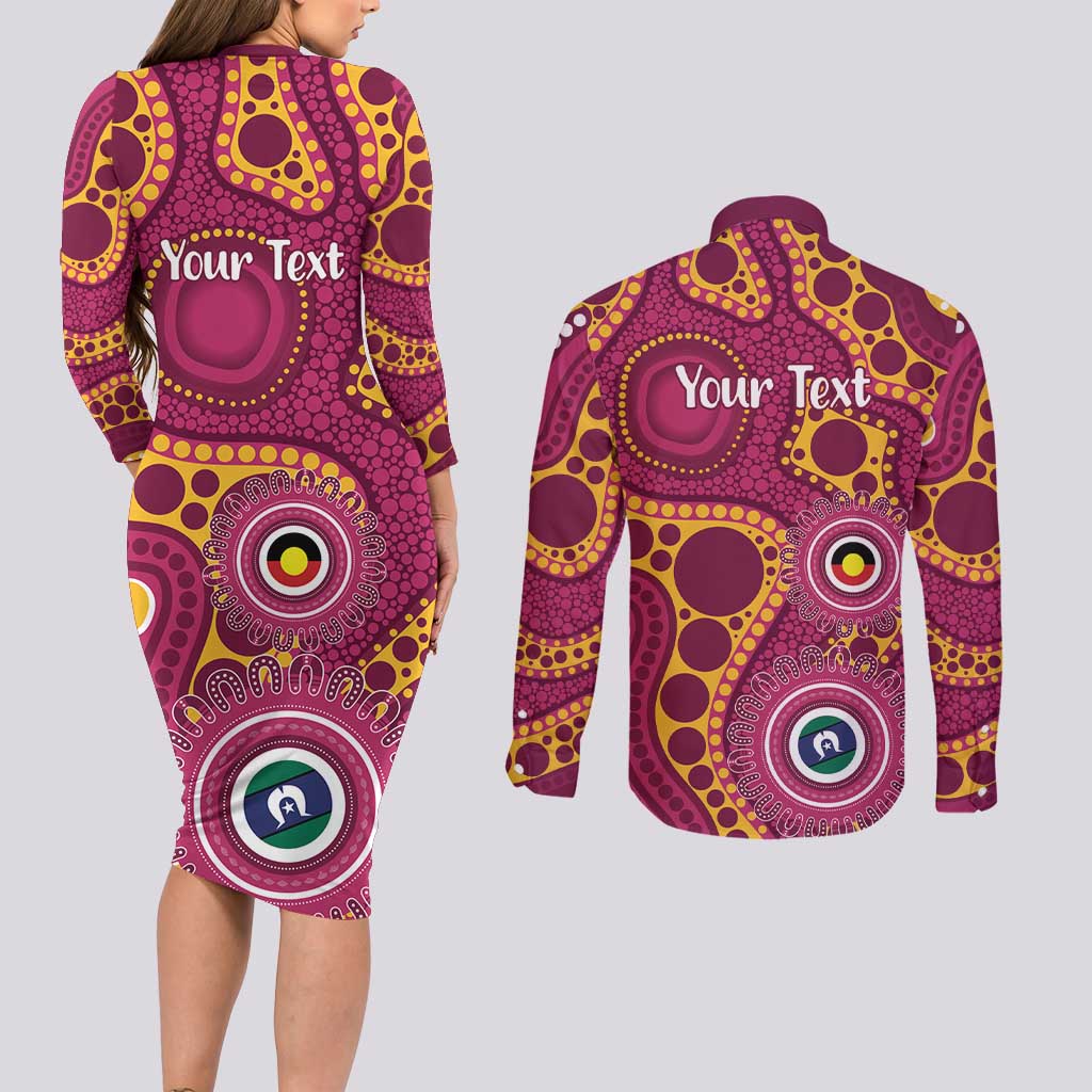 Broncos NAIDOC Week 2026 Personalised Couples Matching Long Sleeve Bodycon Dress and Long Sleeve Button Shirt 50 Years of Deadly Aboriginal Art